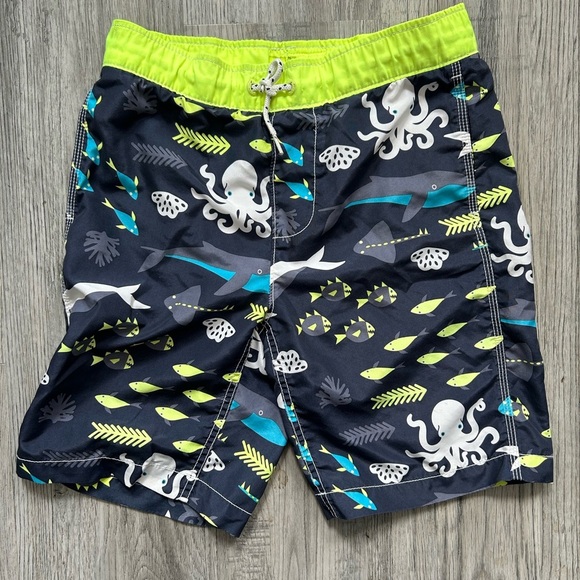 GAP Kids Boys  Neon Green and Navy Surf Shorts Sz 10 - Picture 2 of 12